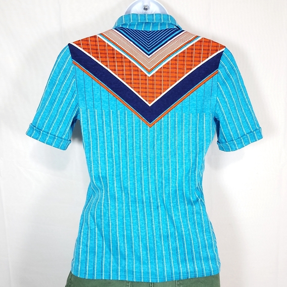 Betty Barclay 1970s Blue Stripe Collared Shirt - Picture 2 of 6